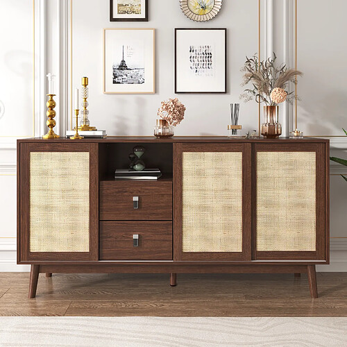 lemonbest Buffet/Enfilade 155×38×80 cm, finition bois foncé, bois foncé/noyer
