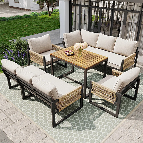 lemonbest Salon de jardin pour 7-8 personnes, beige
