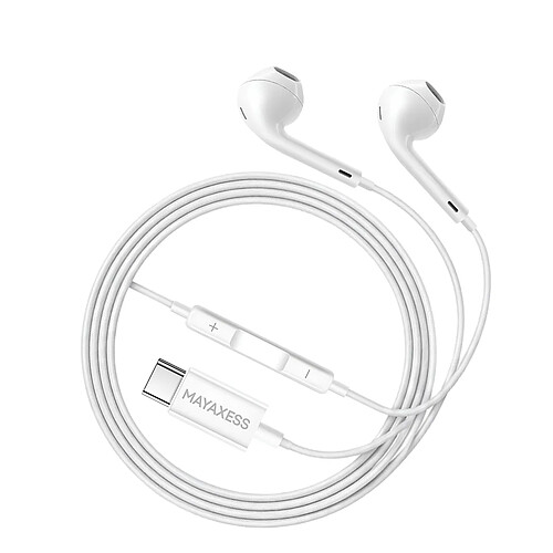 Mayaxess Écouteurs Filaires USB-C pour Pixel 8a avec Micro intégré Blanc