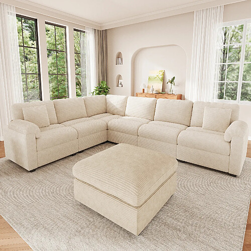 lemonbest Canapé d’angle XXL modulaire U/L 7 places beige, 274,5×210,5×85,5 cm, 2 coussins