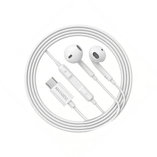 Mayaxess Écouteurs Filaires USB-C pour Galaxy A35 avec Microphone intégré Blanc