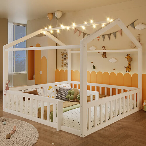 Onever Lit enfant double 180x190 cm - pin - blanc