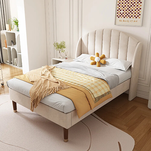 allomn Lit rembourre 90x200 cm - velours - beige
