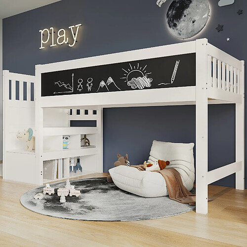 Onever Lit mezzanine enfant 90x200 cm - bois - blanc