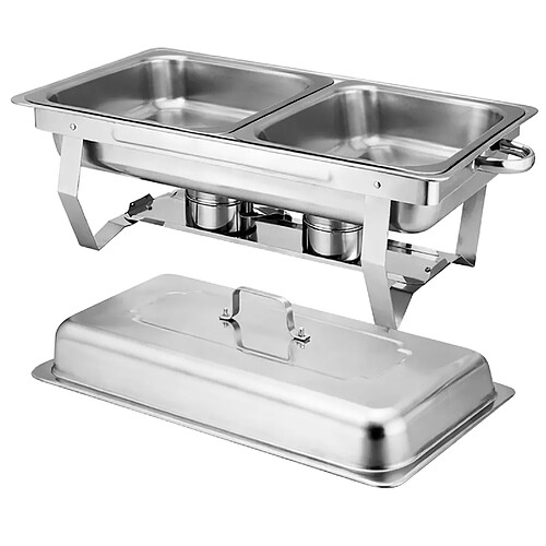 Silva Homeline Homeline Chauffe-plats Double Compartiment 11L en Inox avec Couvercle et Réchauds Argent