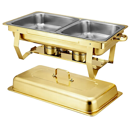 Silva Homeline Homeline Chauffe-plats Double Compartiment 11L en Inox avec Couvercle et Réchauds Dorée