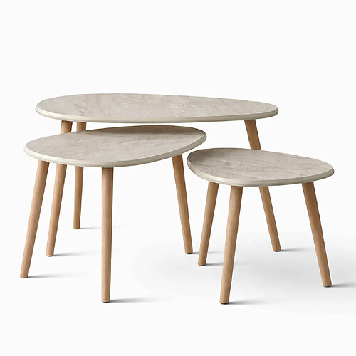 Concept Usine Set de 3 tables gigognes design effet travertin TIRA