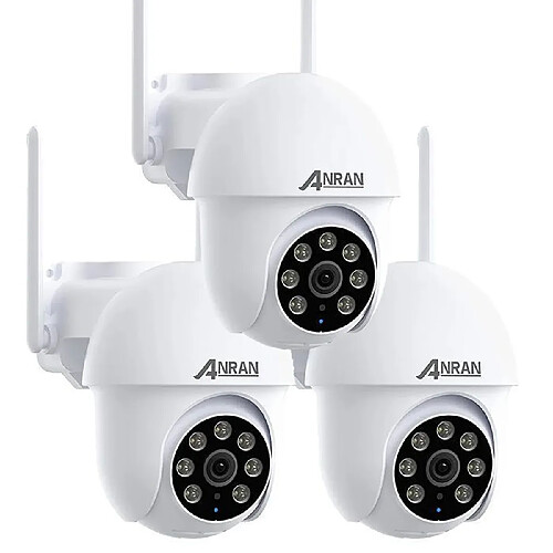 Caméra de Surveillance 360°PTZ,Audio Bidirectionnel,Vision Nocturne Couleur-ANRAN P3-3PCS