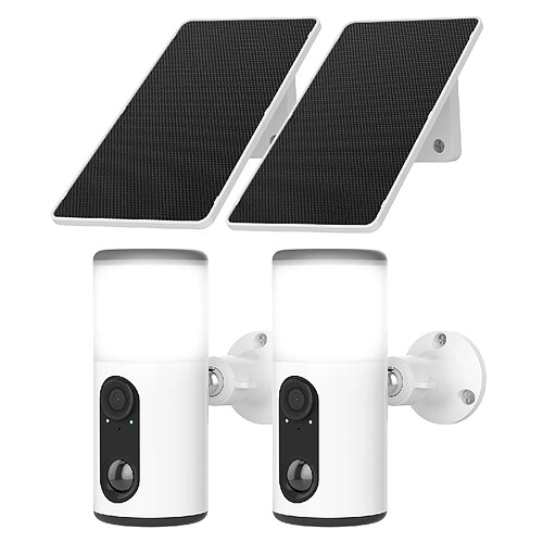 Lots de 2 Caméra de surveillance extérieure,+panneau solaire+lampe de jardin ANRAN F2M3