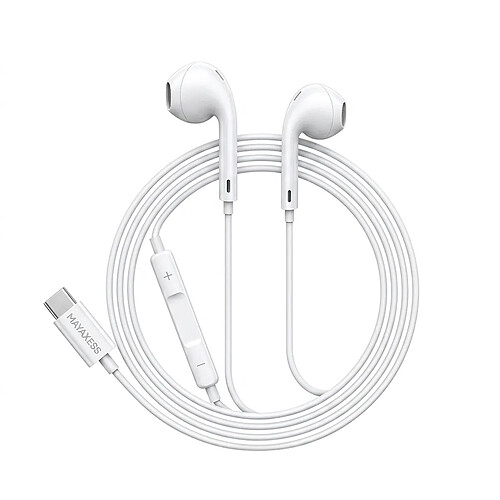 Mayaxess Écouteurs Filaires USB-C avec Micro intégré pour Fairphone 4 Blanc