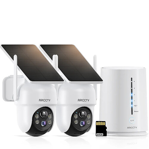 KIT Caméra de Surveillance ARCCTV 4MP Panneau Solaire,Vision Nocturne Couleur,360°PTZ,Blanc