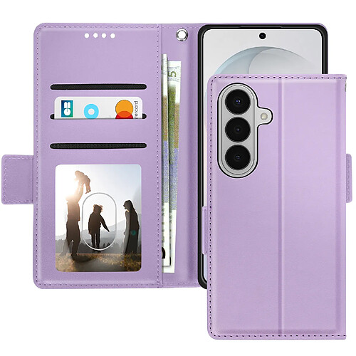 Avizar Étui Portefeuille pour Galaxy S26 Effet Cuir Cousu avec Dragonne Violet