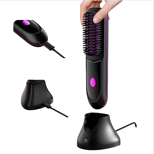 INF Brosse Lissante Chauffante Ionique LCD Portable Sans Fil pour un Coiffage Facile Black