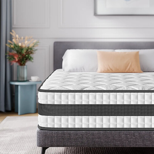 Matelas 140x190 cm – INRE – 25cm – Hybride ressorts ensachés – 7 zones ergonomiques