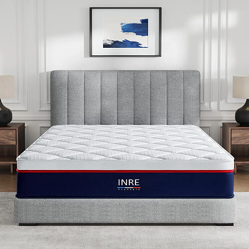 Matelas 140x190 cm INRE - 30cm hybride, Ressorts ensachés, Ferme, Oeko-tex, 7 zones