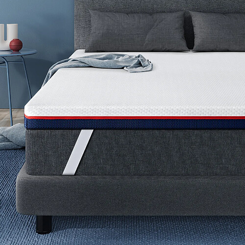 Surmatelas 140x190 cm INRE, 10cm, Mémoire forme HD, Housse lavable hypoallerg
