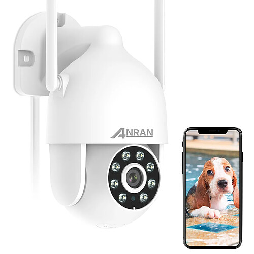 Caméra de Surveillance ANRAN 360°PTZ,Audio Bidirectionnel,Vision Nocturne Couleur,Blanc