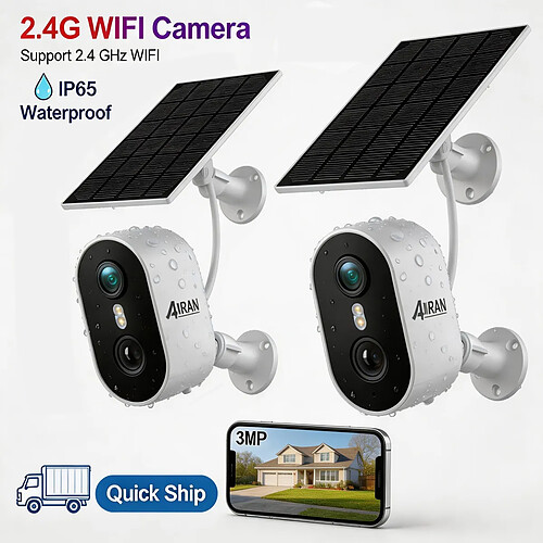 Caméra de Surveillance ANRAN 3MP Panneau Solaire,stockée sur le cloud ,blanc,2PCS