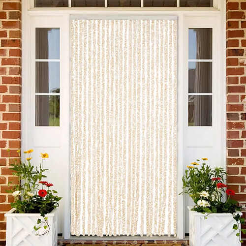 vidaXL Rideau anti-mouches beige et blanc 100x200 cm chenille