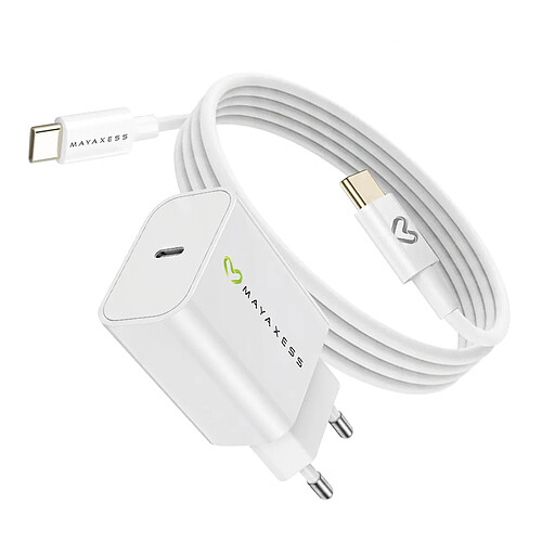 Mayaxess Chargeur Secteur pour Galaxy S22 20W + Câble USB-C 1m Blanc