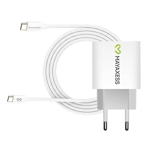 Mayaxess Chargeur Secteur pour Galaxy S23 Fe 20W + Câble USB-C 1m Blanc