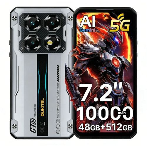 Smartphone OUKITEL WP60 5G 48Go(16+32) 512 Go,7.2" 120Hz,10000mAh Android 15,Argenté