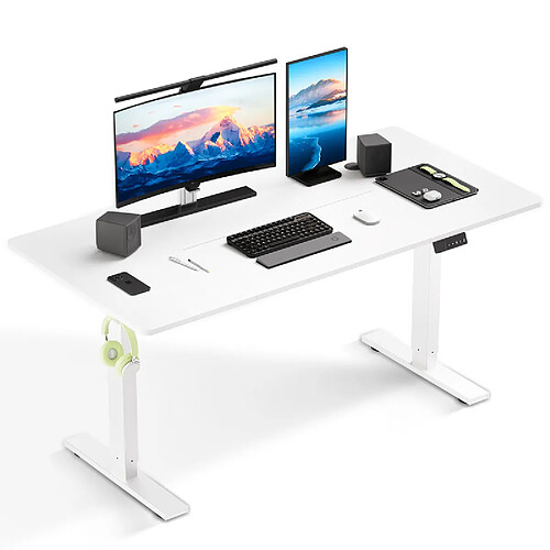 HOMAVO Bureau Assis-Debout Électrique 160x80cm - Hauteur 70-117cm - Blanc