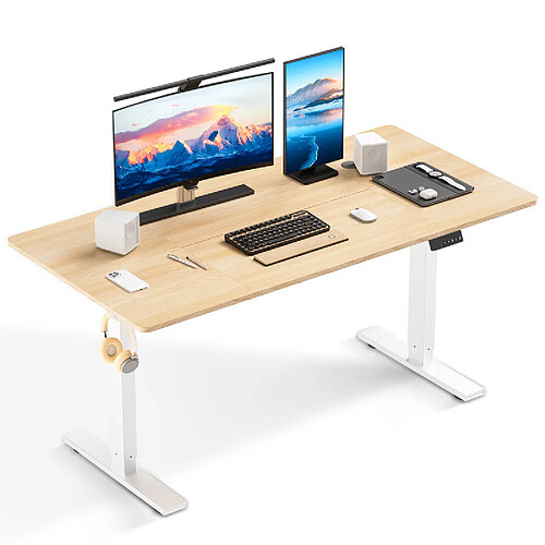 HOMAVO Bureau Assis-Debout Électrique 160x80cm - Hauteur 70-117cm - Chêne