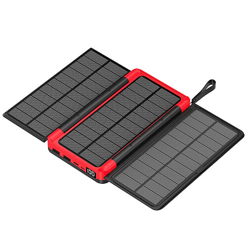 VURAHOME Power Bank Solaire 10000mAh Portable Panneaux Solaires - rouge