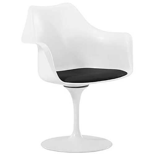 ICONIK INTERIOR Chaise de salle à manger avec accoudoirs - Chaise pivotante blanche -Tulipan Noir