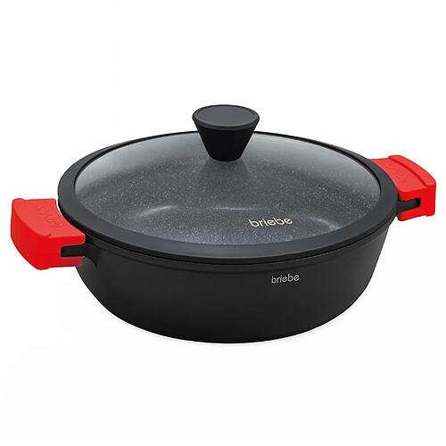 Briebe Casserole Basse Induction Antiadhésif Titane 24cm, Fonte d'Aluminium sans PFOA Black Titani