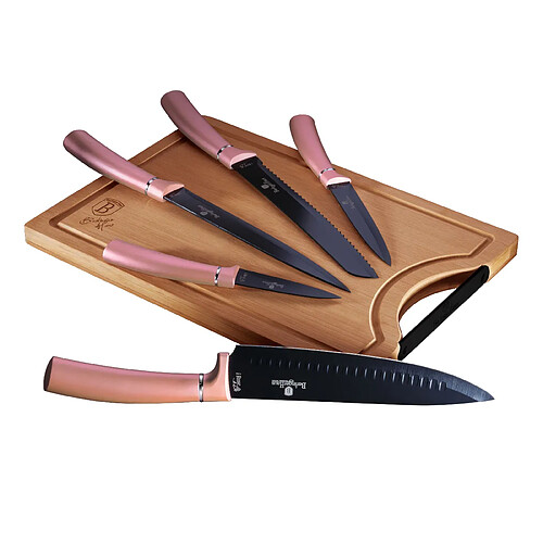 Berlinger Haus Jeu de 5 Couteaux de Cuisine Professionnel Acier inox, Chef, Planche à Découpe I-Rose Berli