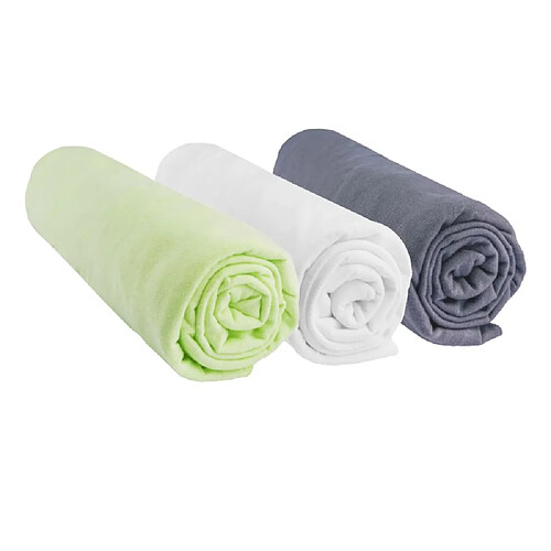 EASY DORT Drap housse 40x80 Coton Anis, Blanc, Gris (Lot de 3)