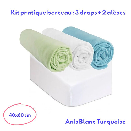 EASY DORT Drap housse 40x80 Berceau Bébé Coton (Lot de 3) + 2 Alèses