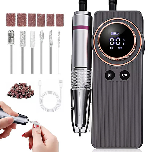 Ponceuse ongles pro 35000RPM 2400mAh rechargeable LED 62 embouts