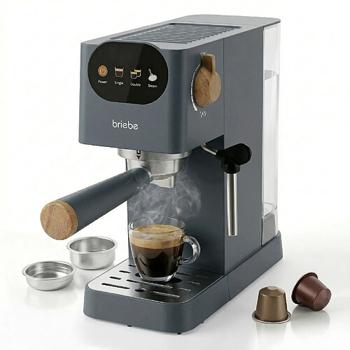 Briebe Nordic Machine à Café Expresso 20 Bars Compatible avec Capsules Nespresso 1,2L EC1180GRY Br