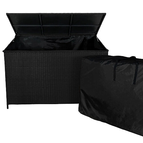 Monstershop Coffre de Rangement 582 L Rotin Noir Doublure Imperméable Extérieure Jardin