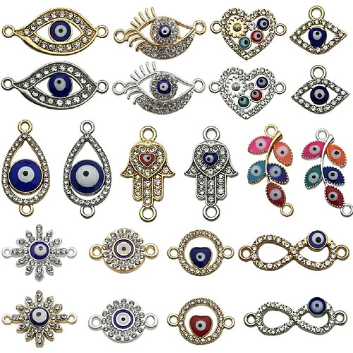 22 Pièces Perles Alliage Œil Malin Émaillé pour Création Bijoux Fantaisie