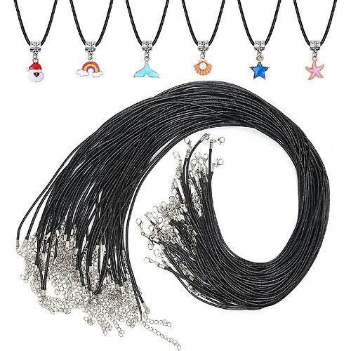 Cordon cire noir pour pendentifs bracelets 100 pièces 2mm avec fermoir