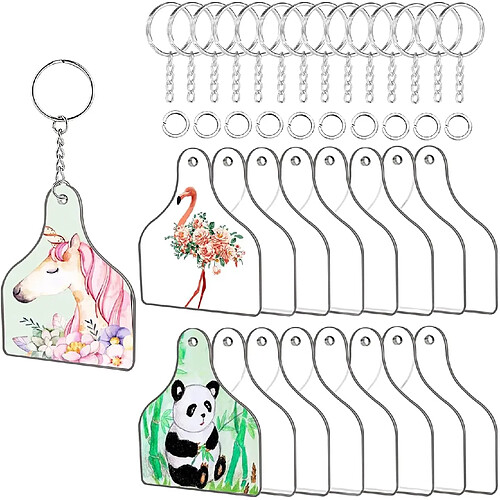 90 pièces kit création porte-clés acrylique avec étiquettes vache anneaux et