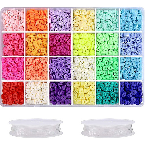 Perles en polymère 24 couleurs vives 6 mm kit création bijoux fantaisie élastique