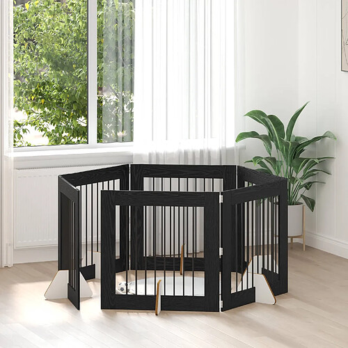 vidaXL Portillon pour chien avec supports 6 pcs Chêne noir 80 x 80 cm