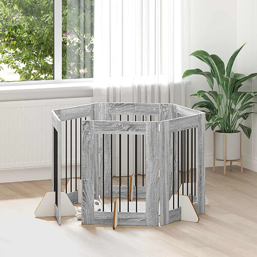 vidaXL Portillon pour chien avec supports 6 pcs Sonoma gris 60 x 80 cm