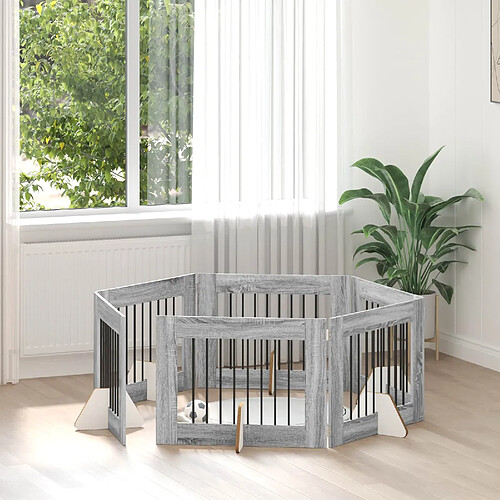 vidaXL Portillon pour chien avec supports 6 pcs Sonoma gris 80 x 60 cm