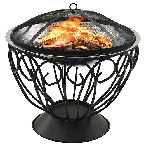 vidaXL Foyer et barbecue avec tisonnier 2 en 1 59x59x60 cm Inox