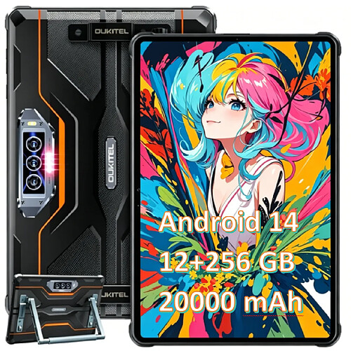 Tablette Tactile Incassable OUKITEL RT84G 12Go+256Go 11" Android 14 20000mAh 48MP Noir