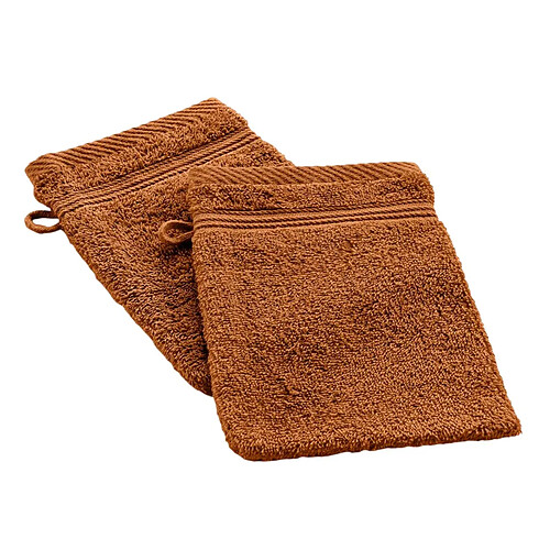 Douceur D'Interieur Lot de 2 Gants de Toilette Tendresse 15x21cm Caramel