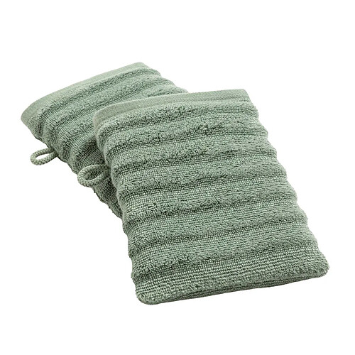 Douceur D'Interieur Lot de 2 Gants de Toilette Maya 15x21cm Vert Sauge