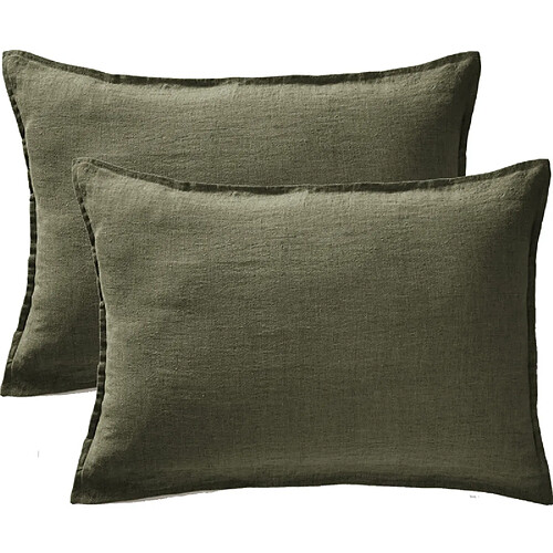 Lot de 2 taies d'oreiller "Soline" 60 x 60 cm & 50 x 70 cm "Lin lavé" l'Effet Papillon