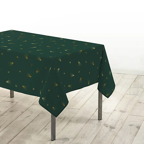 Douceur D'Interieur Nappe Imprimé Sapin 150x300cm Vert & Or